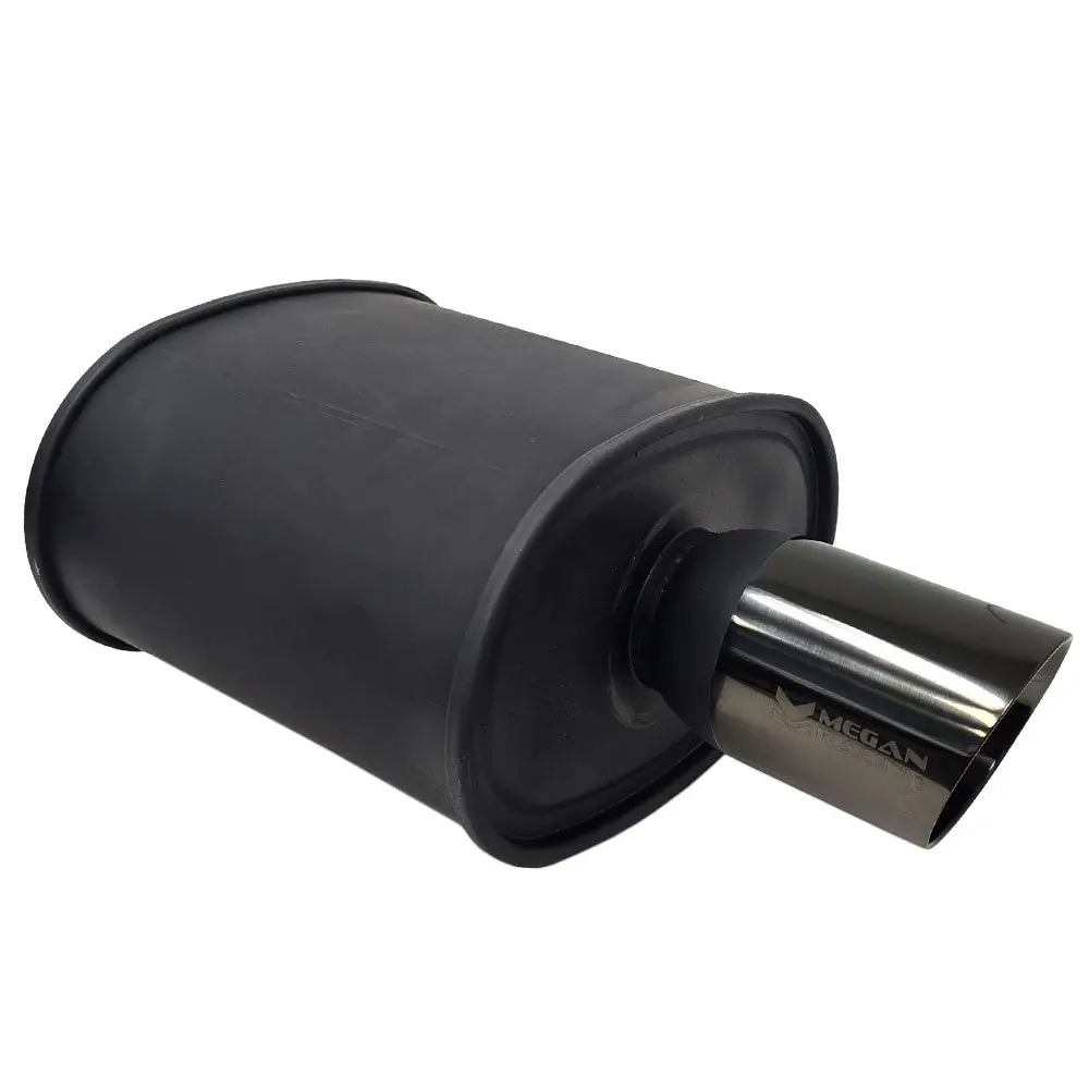 Megan M-Bc Turbo Series 2.5" Inlet Exhaust Muffler [Matte Black Canister / Black Chrome Tip] 1