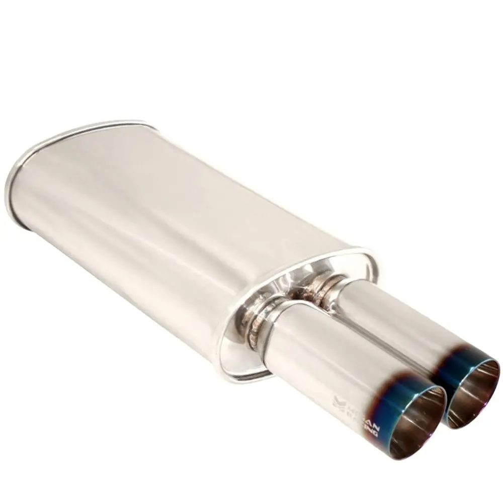 Megan M-Dt Series 2.5" Inlet Exhaust Muffler [Silver Chrome Canister / Burnt Tips] 1