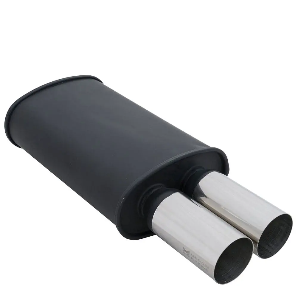 Megan M-Dt Series 2.5" Inlet Exhaust Muffler [Matte Black Canister / Chrome Tips] 1