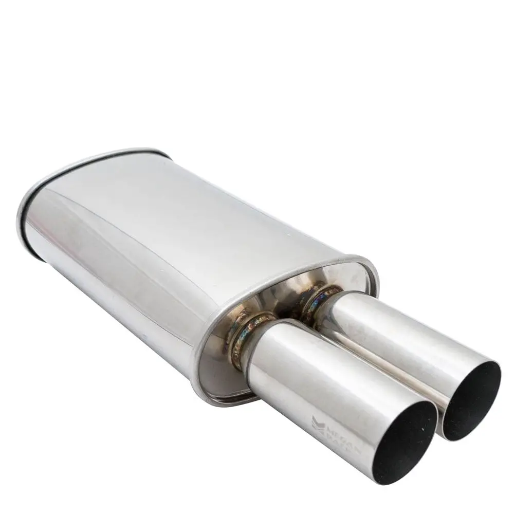 Megan M-Dt Series 2.5" Inlet Exhaust Muffler [Silver Chrome Canister / Tips] 1