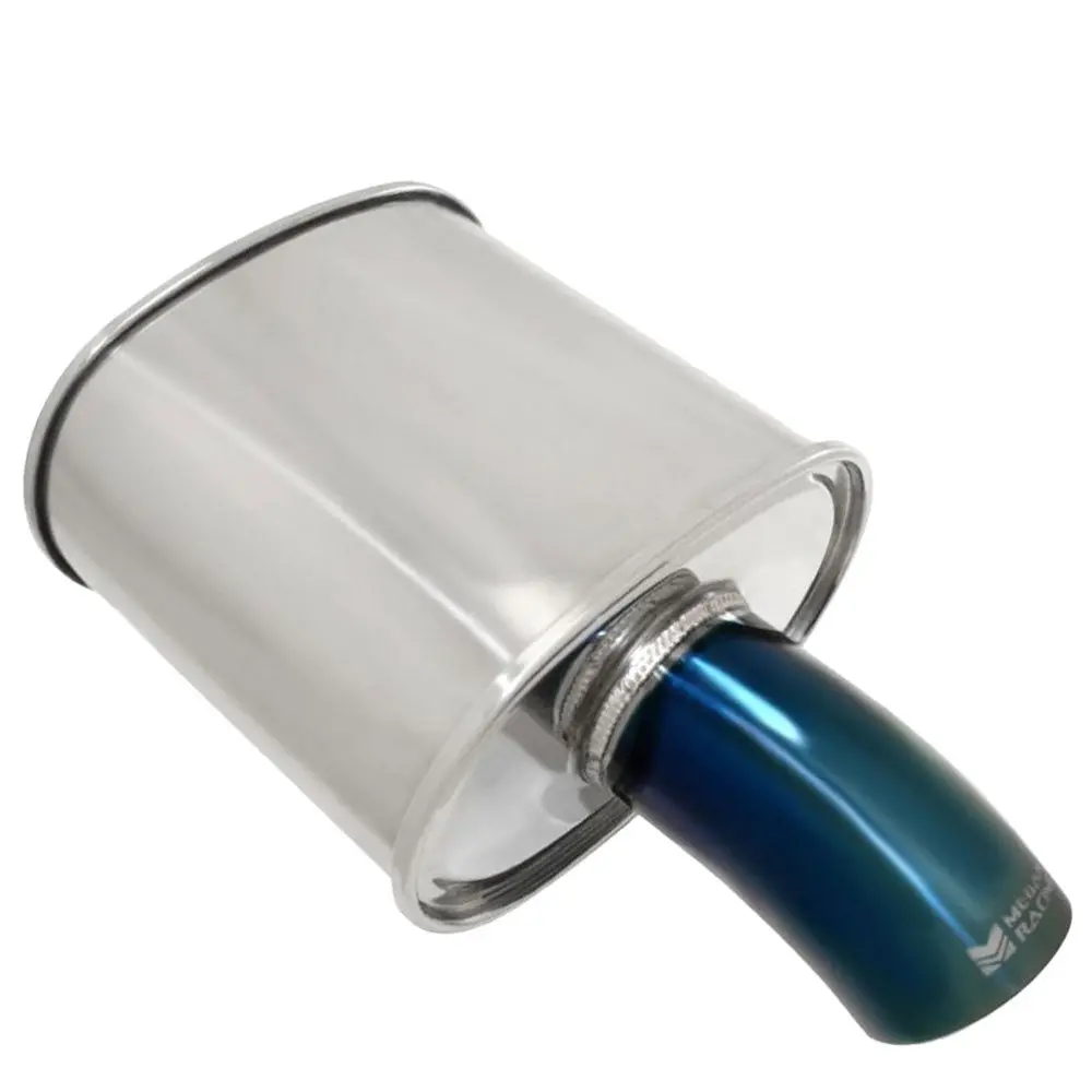 Megan M-Fg Series 2.5" Inlet Exhaust Muffler [Silver Chrome Canister / Blue Tip] 1