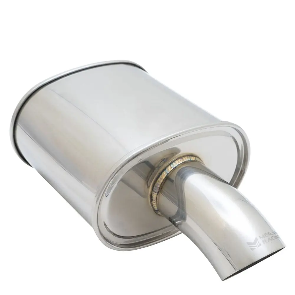 Megan M-Fg Series 2.5" Inlet Exhaust Muffler [Silver Chrome Canister / Tip] 1