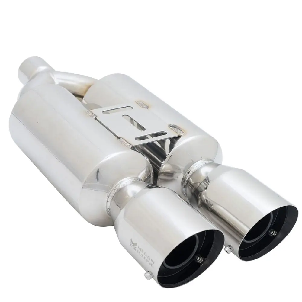 Megan M-Rs Series 2.5" Inlet Exhaust Muffler [Silver Chrome Canister / Tips] 1