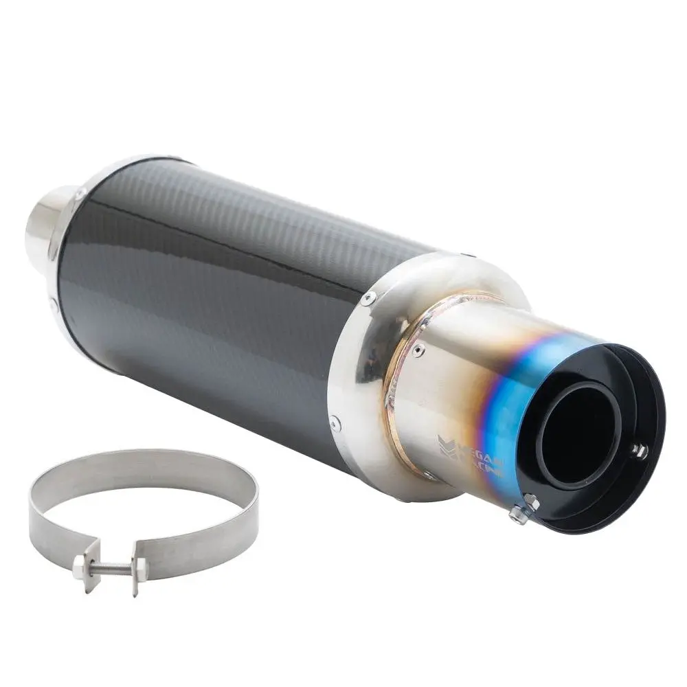 Megan Racing M-Spec Ii Universal Muffler Carbon Fiber With Blue Tip & Silencer 1