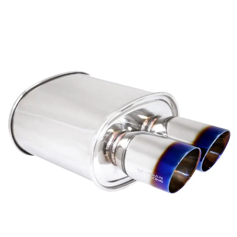 Megan Universal Muffler 3.5" Tip/2.4" Inlet Silver Chrome Dual Rolled Blue Tip 1