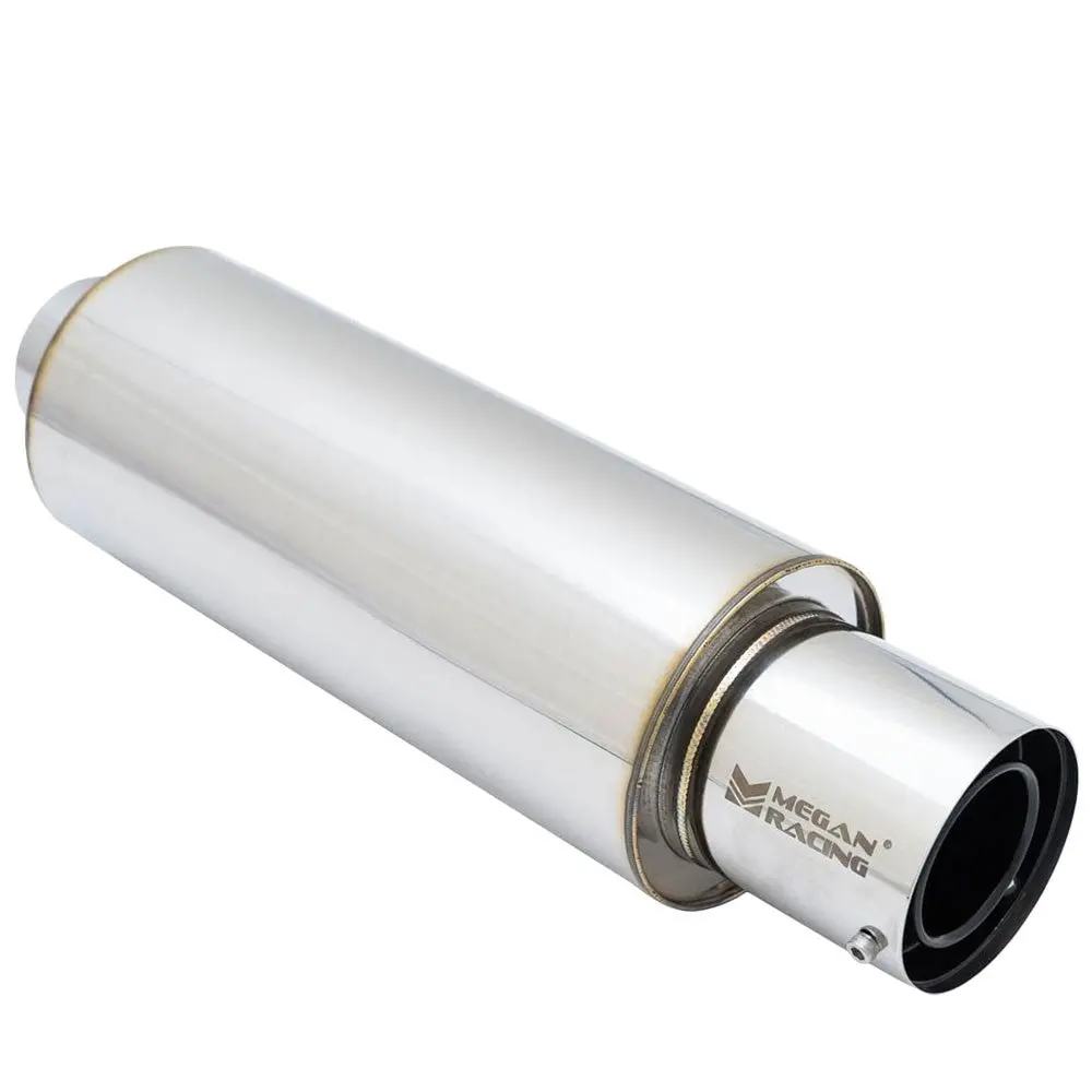 Megan Racing M-N1 Turbo Style Weld-On Exhaust Muffler Silver Chrome Tip+Silencer 1