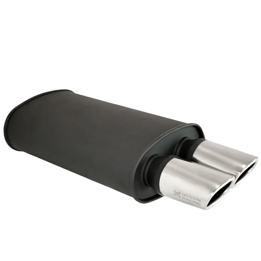 Megan Ov-A Universal Weld-On Muffler Exhaust (Matte Black/Chrome 3.5" Dual Oval Tips) 1