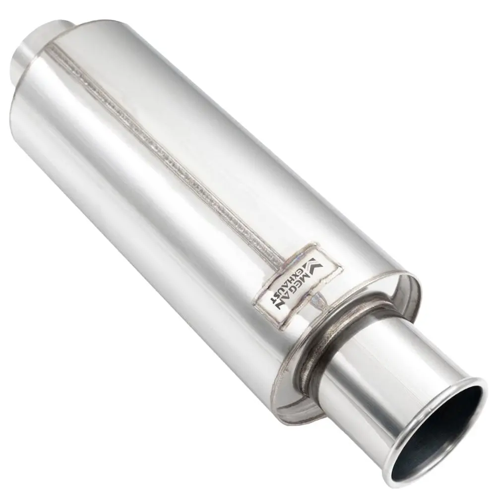 Megan Sp-Series 2.5" Inlet Weld-On Stainless Steel Universal Exhaust Muffler 4" Outward Rolled Tip 1