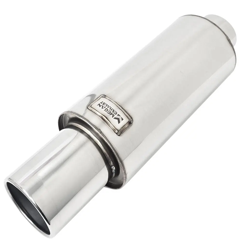 Megan Universal 2.5" Inlet Weld-On Stainless Steel Exhaust Muffler 4" Inward In-Rolled Tip 1