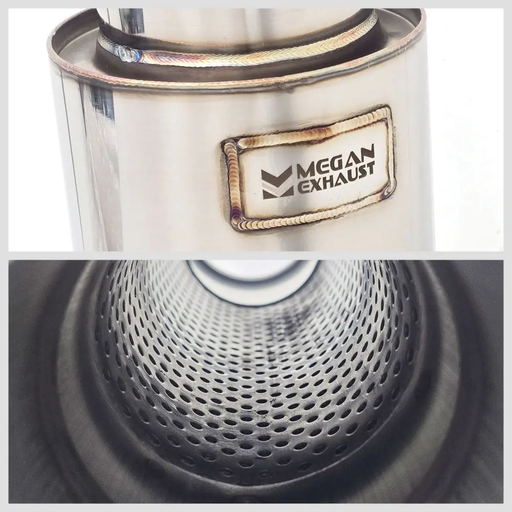 Megan Universal 3" Inlet Weld-On Stainless Steel Exhaust Muffler 4" Inward In-Rolled Tip 2