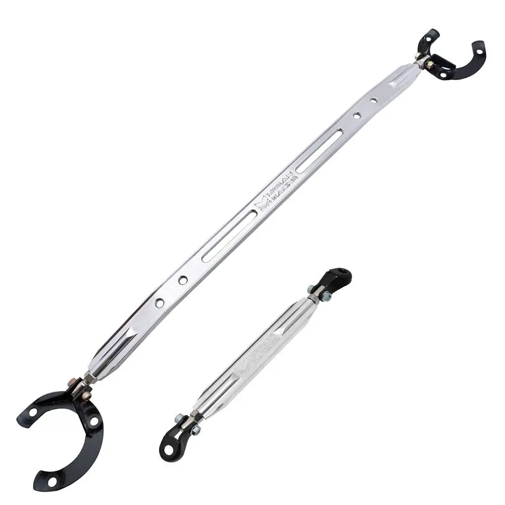 Megan Polish Front Upper/Rear Lower Strut Tower Brace Bar For 01-05 Honda Civic 1