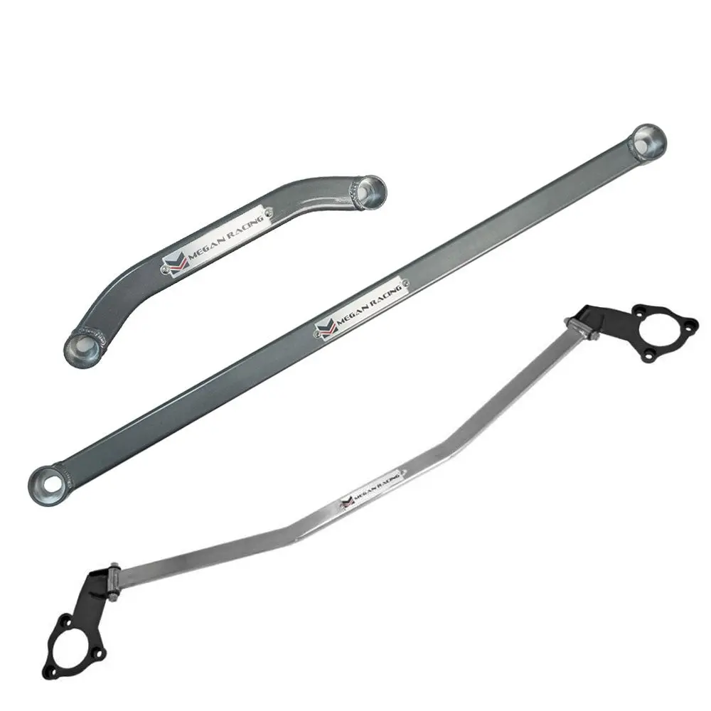 Megan Racing Gunmetal Race Front Up/Lo+Rear Lo Strut Tower Bar For 12-15 Civic 4Dr 1