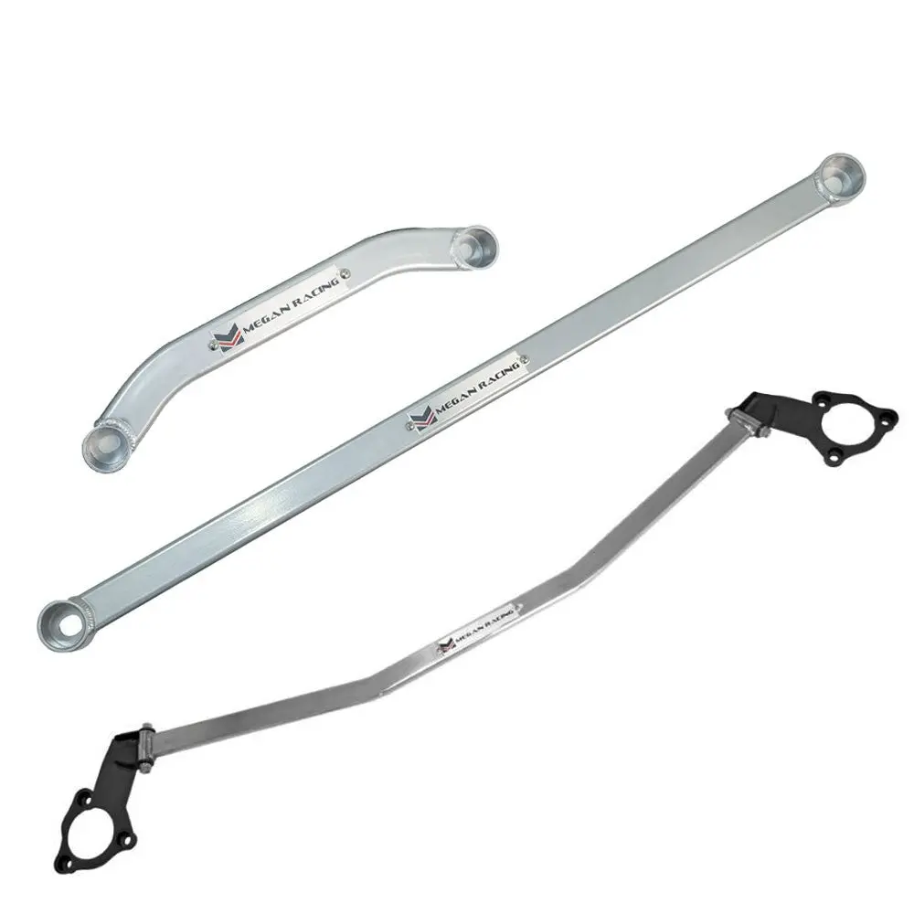 Megan Racing Silver Race Front Up/Lo+Rear Lo Strut Tower Bar For 12-15 Civic 4Dr 1