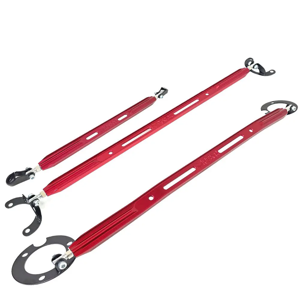 Megan Racing Red Front&Rear Up+Rear Lo Strut Tower Brace Bar For 95-99 Eclipse 1