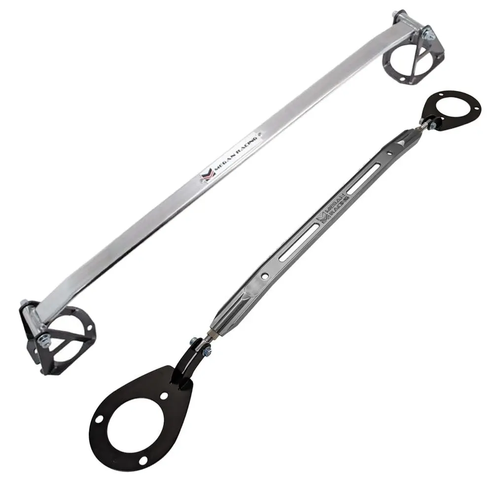 Megan Gunmetal/Alu Front&Rear Upper Strut Tower Brace Bar For 95-98 240Sx S14 1