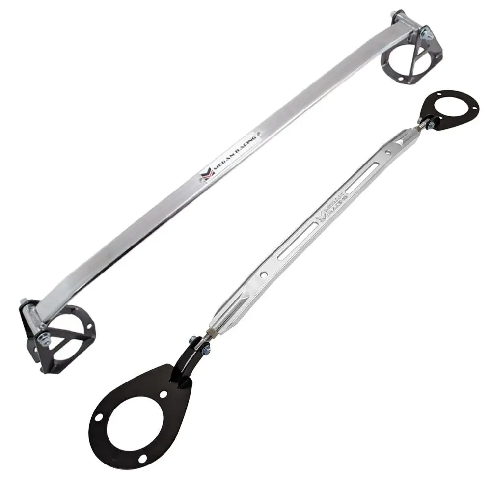 Megan Polish/Alu Front&Rear Upper Strut Tower Brace Bar For 95-98 240Sx S14 1
