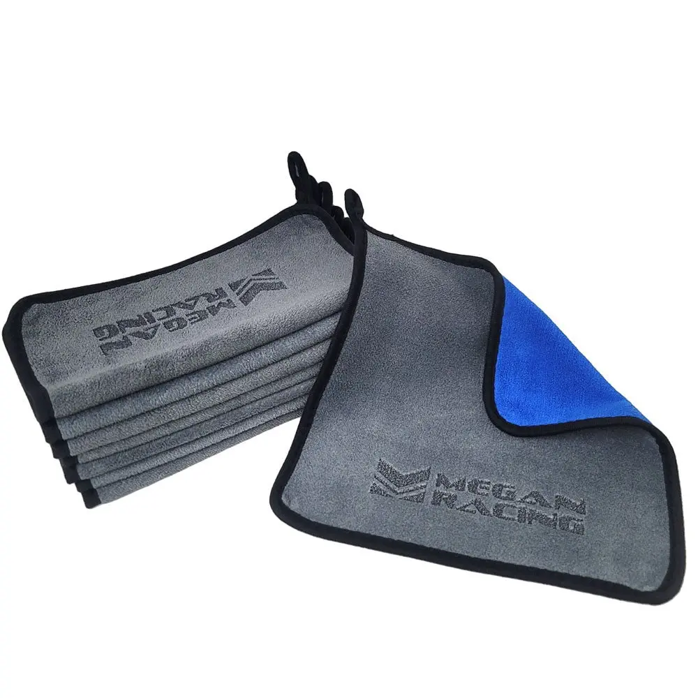 Megan Racing (Grey/Blue) Automotive Ultra Plush Microfiber Towel [11.8" X 11.8"] (8Pcs) 1