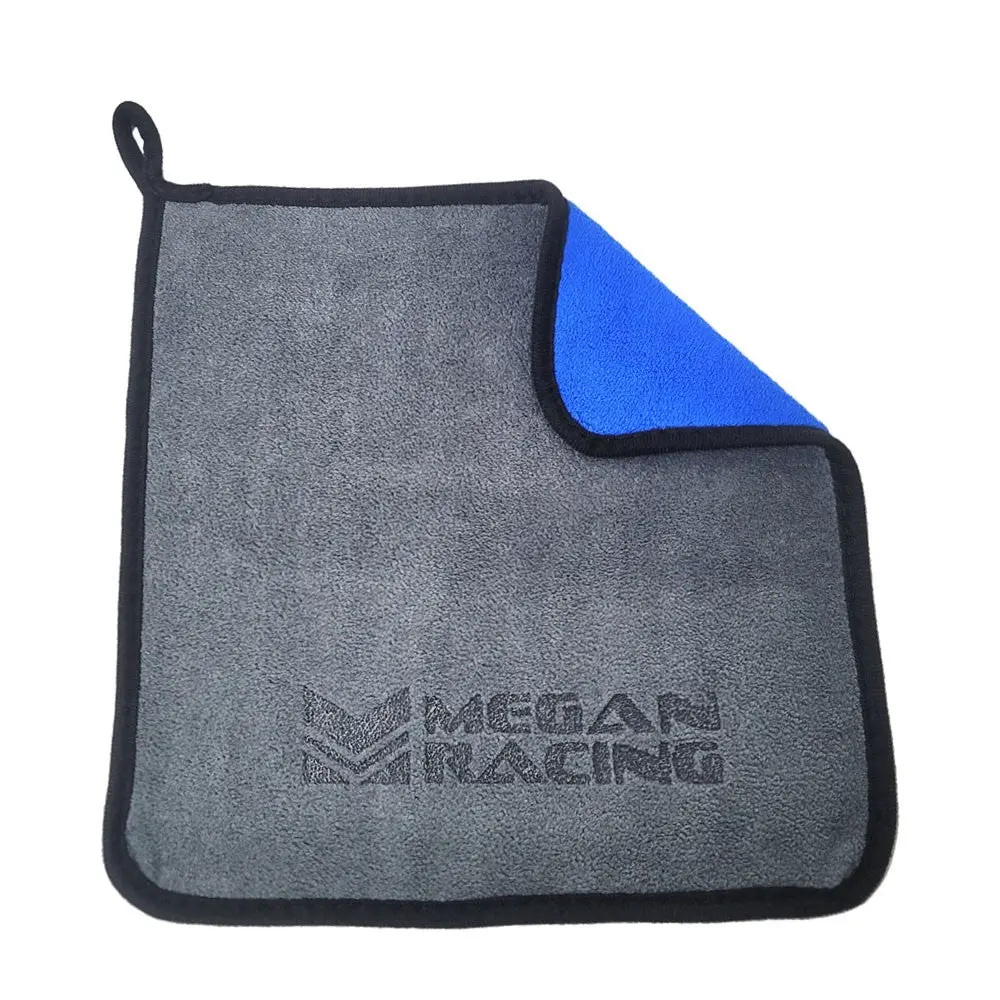 Megan Racing (Grey/Blue) Automotive Ultra Plush Microfiber Towel [11.8" X 11.8"] (1Pc) 1
