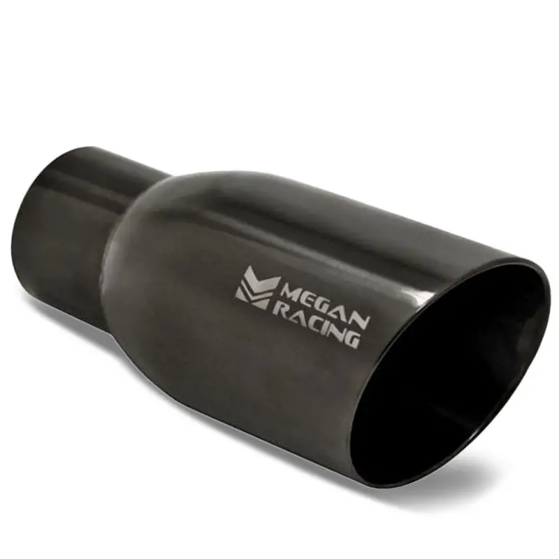 Megan 3.5" Rolled 2.5" Inlet Round Slanted Black Chrome Universal Muffler Tip 1
