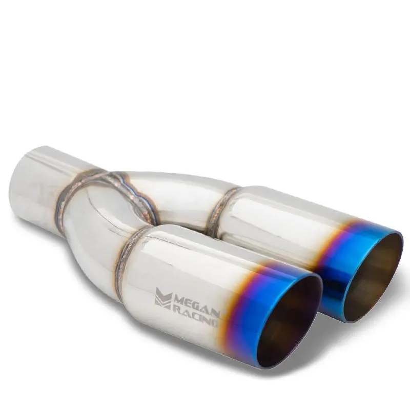 Megan Racing 3" Dual Tips Round Burnt Blue Universal Muffler Tip Driver Side 1
