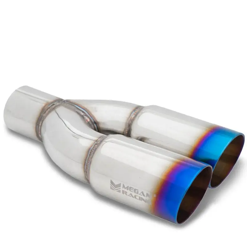 Megan Racing 3" Dual Tips Round Burnt Blue Universal Muffler Tip Passenger Side 1