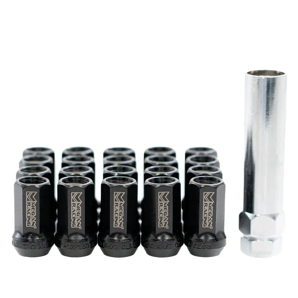 20Pcs Megan Black 50Bv30 Chromium-Vanadium Steel Lug Nut [Heptagon 7-Sided Open-Ended] [Conical Seat / M12 X 1.50] 1