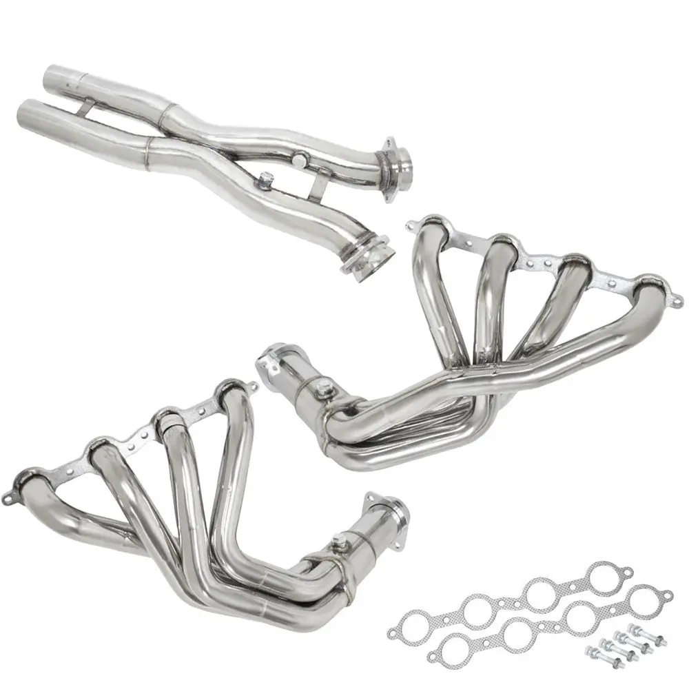 Manzo Long Tube Exhaust Manifold + X-Pipe For 05-13 Chevy Corvette 6.0L 6.2L C6 1