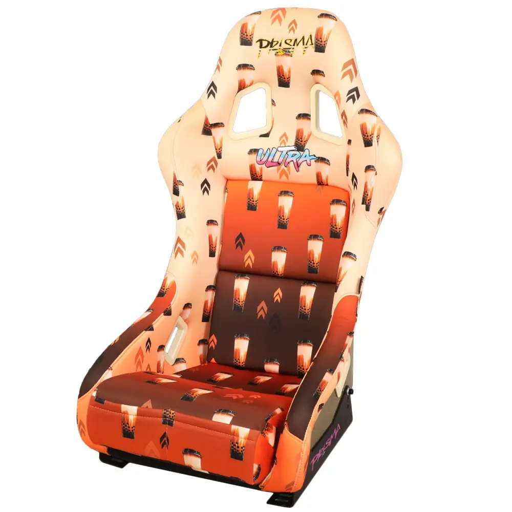 Nrg Frp-303-Boba Prisma Fixed Position Bucket Racing Seat W/Bottom Mount (Brown Sugar Boba Drink Print) 1