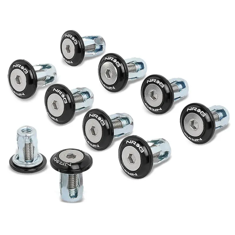 Nrg 10Pc Rivets For Metal 20Mm Bumper Trunk Fender Washer Kit Black/Silver Bolt 1