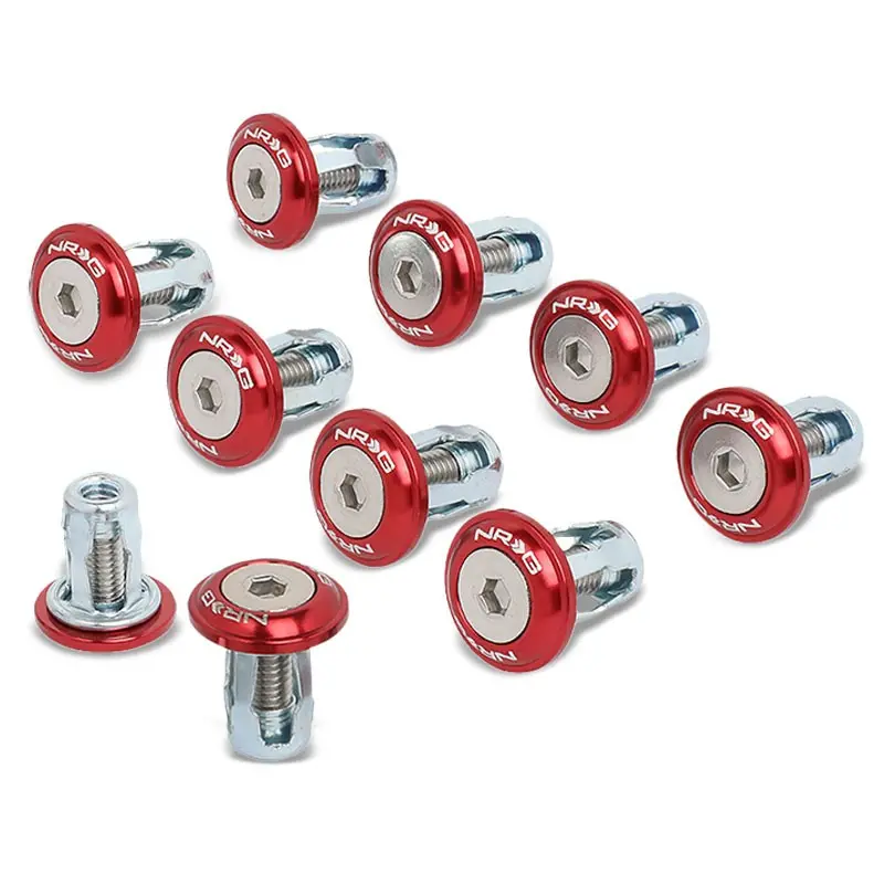 Nrg 10Pc Rivets For Metal 20Mm Bumper Trunk Fender Washer Kit Red/Silver Bolt 1