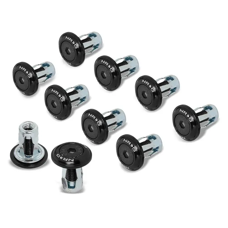 Nrg 10Pc Rivets For Plastic 20Mm Bumper Trunk Lids Fender Washer Kit Black/Bolt 1