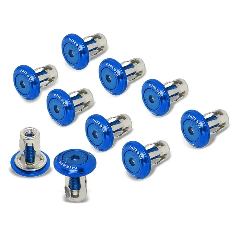 Nrg 10Pc Rivets For Plastic 20Mm Bumper Trunk Lids Fender Washer Kit Blue/Bolt 1