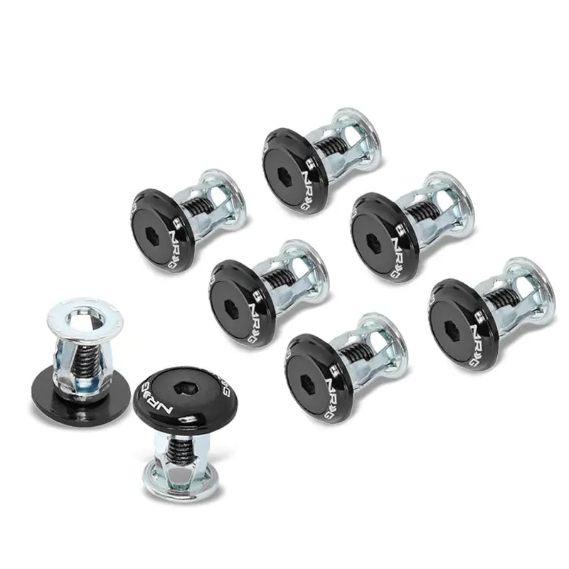 Nrg 8Pc Rivets For Plastic 24Mm Bumper Trunk Lids Fender Washer Kit Black/Bolt 1