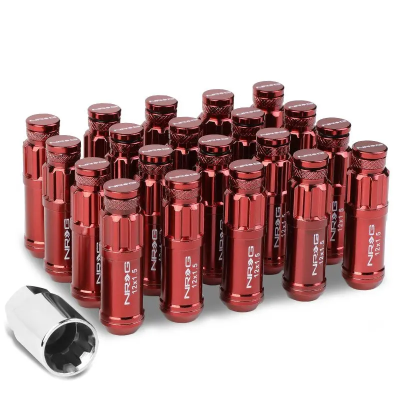 20Pcs Nrg Steel Red Lug Nut [Conical Tapered Extended Closed End Spline Drive] [Conical Seat / M12 X 1.50] 1