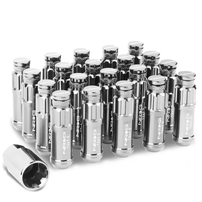 20Pcs Nrg Steel Silver Lug Nut [Conical Tapered Extended Closed End Spline Drive] [Conical Seat / M12 X 1.50] 1