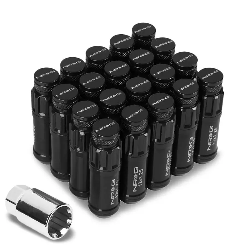 20Pcs Nrg Steel Black Lug Nut [Conical Tapered Extended Closed End Spline Drive] [Conical Seat / M12 X 1.25] 1