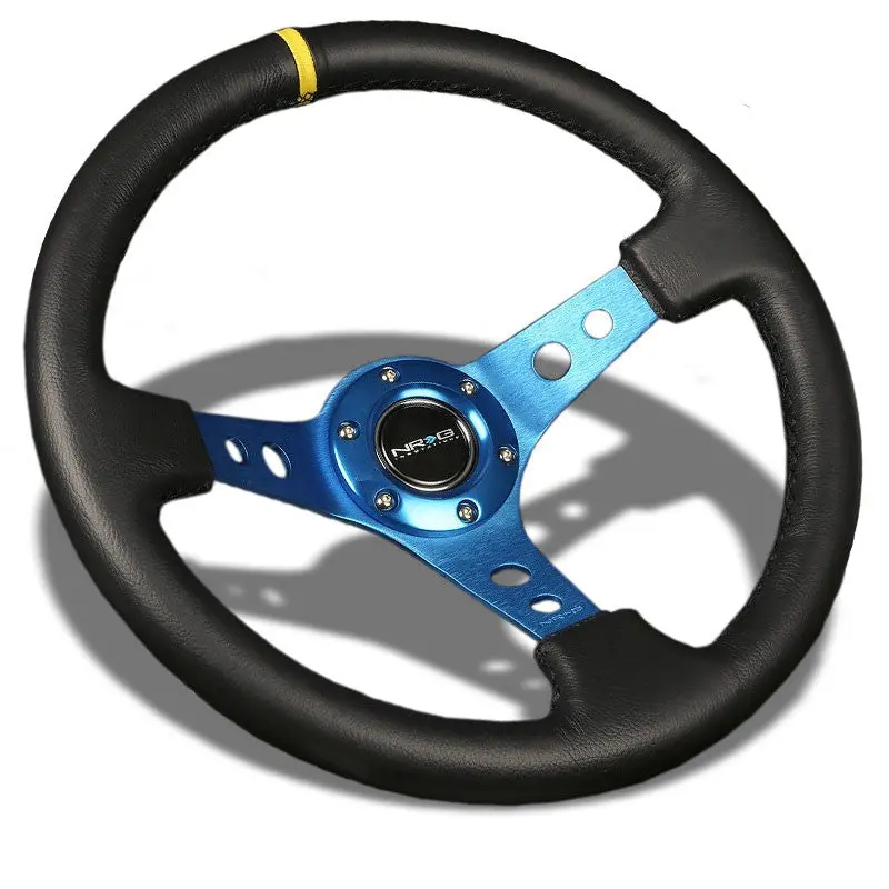 Blue Round Holes/Yellow Stripe 350Mm 3" Deep Rst-006Bl-Y Nrg Steering Wheel+Horn 1