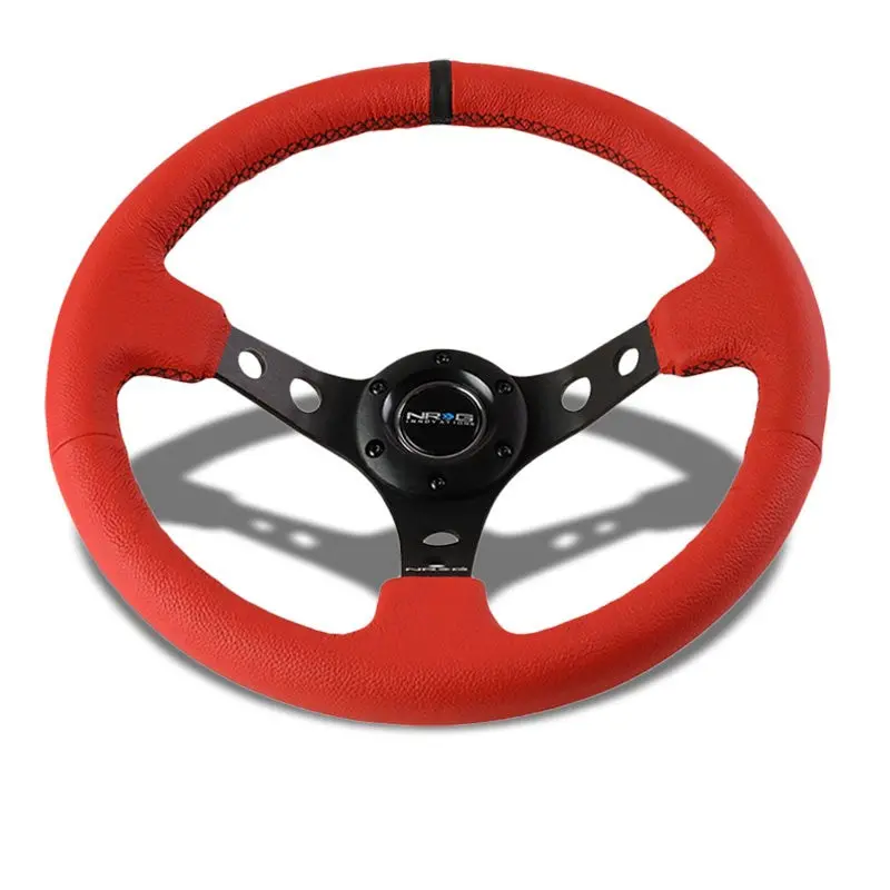 Red Leather/Black Round Holes 350Mm 3" Deep Rst-006Rr-Bs-B Nrg Steering Wheel 1