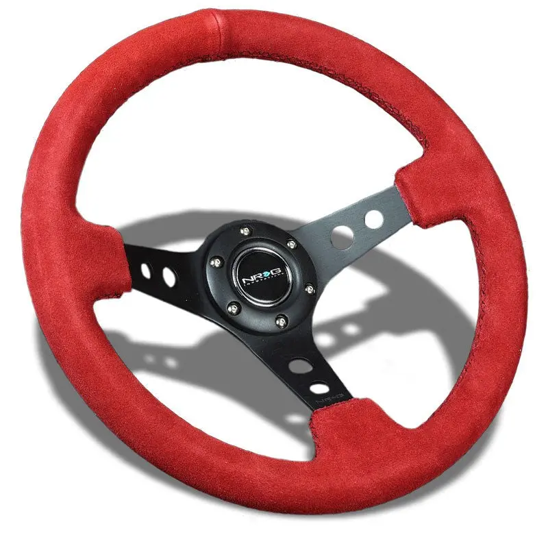 Red Suede/Black Round Holes 350Mm 3" Deep Rst-006S-Rr Nrg Steering Wheel+Horn 1