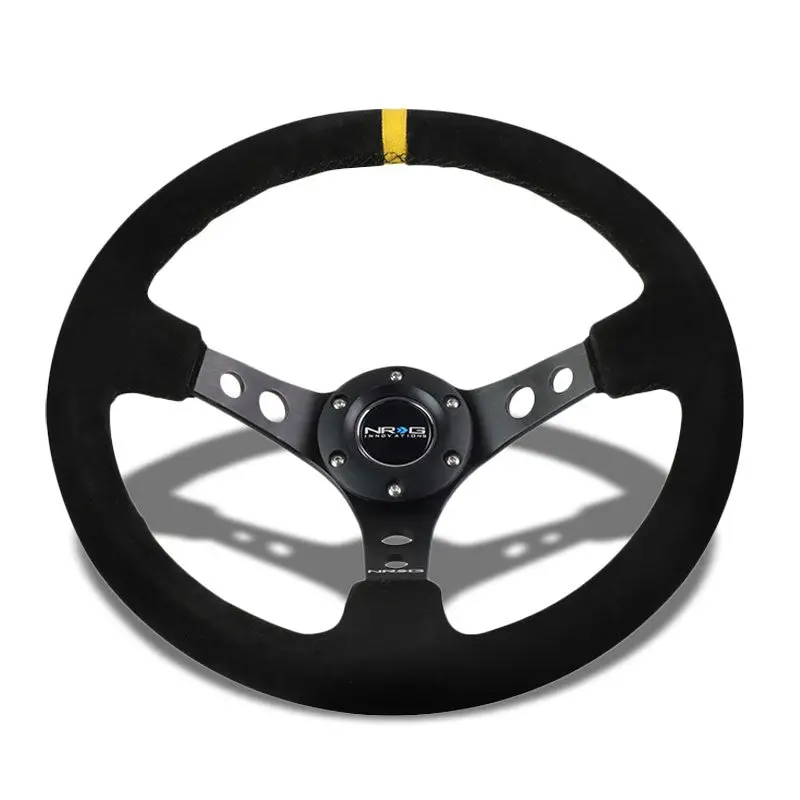 Black Round Holes/Yellow Stripe 350Mm 3" Deep Rst-006S-Y Nrg Steering Wheel+Horn 1