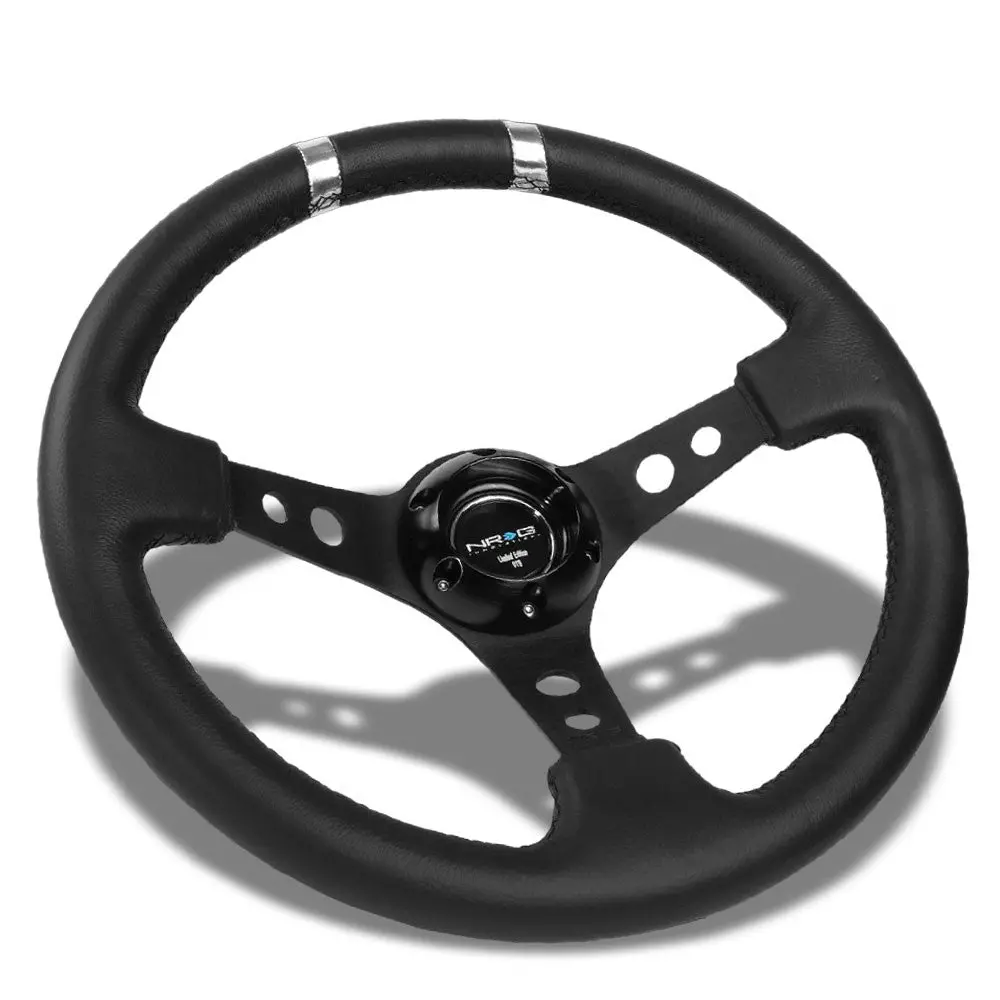 Nrg Rst-016R-Sl 350Mm 3" Deep Dish 3 Spoke Black Pvc Leather Steering Wheel 1