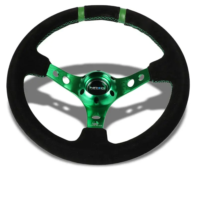 Green Round Holes/Stitch/Stripe 350Mm 3" Deep Rst-016S-Gn Nrg Steering Wheel 1