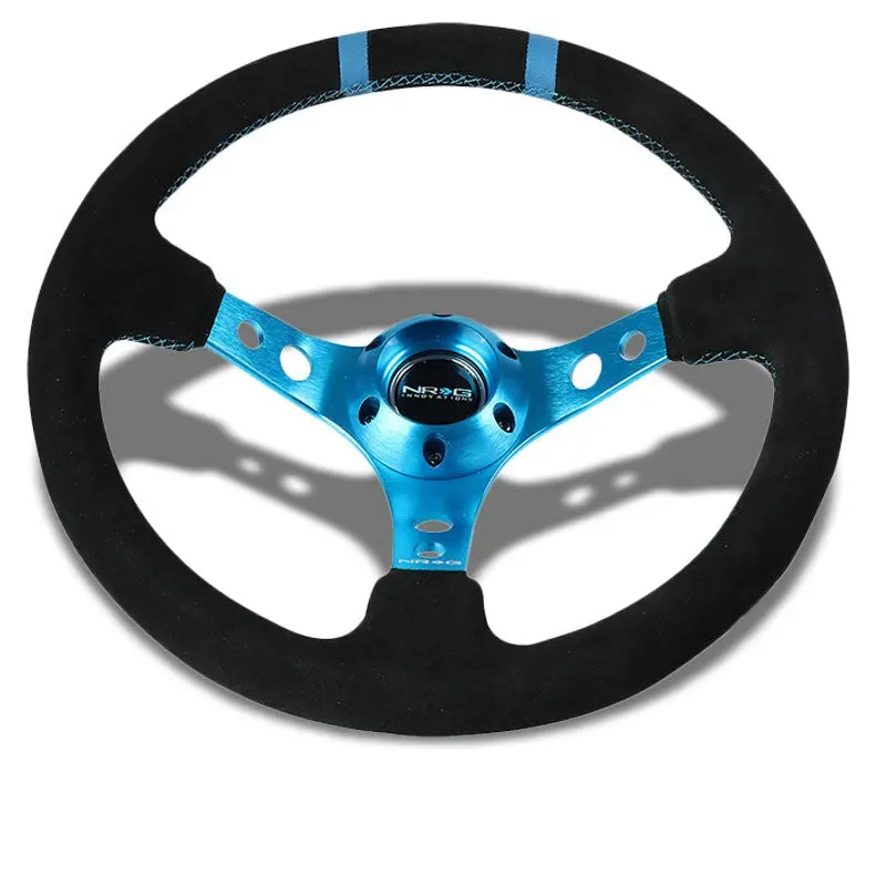 Blue Round Holes/Stitch/Stripe 350Mm 3" Deep Rst-016S-Nb Nrg Steering Wheel+Horn 1