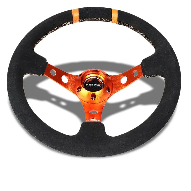 Orange Holes/Stitch/Stripes 350Mm 3" Deep Rst-016S-Or Nrg Steering Wheel+Horn 1