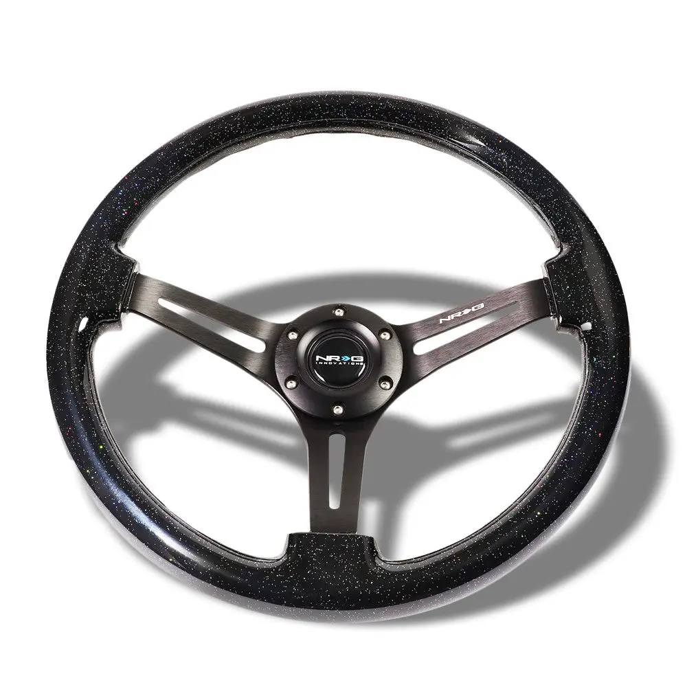 Nrg 350Mm 6-Bolt Slit Hole 3-Spoke Nrg Logo Black Metallic Flakes Steering Wheel 1