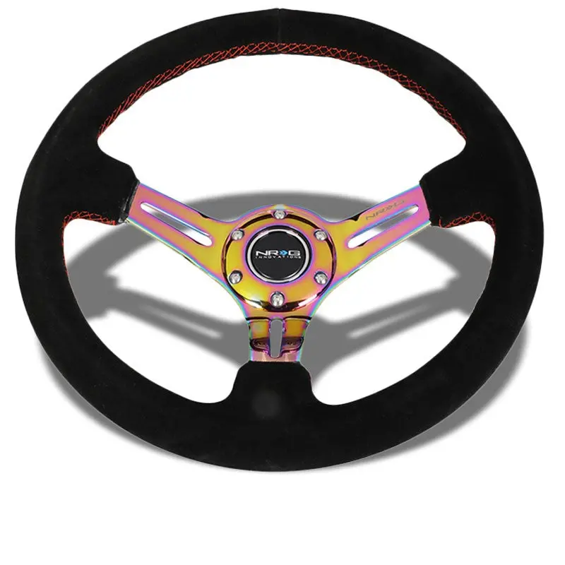 Suede/Neo Chrome Slit Hole 350Mm 3" Deep Rst-018S-Mcrs Nrg Steering Wheel+Horn 1