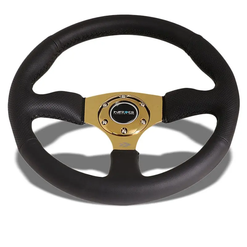 Black Thumb Grip Leather/Gold 350Mm 2.5" Deep Rst-023Gd-R Nrg Steering Wheel 1