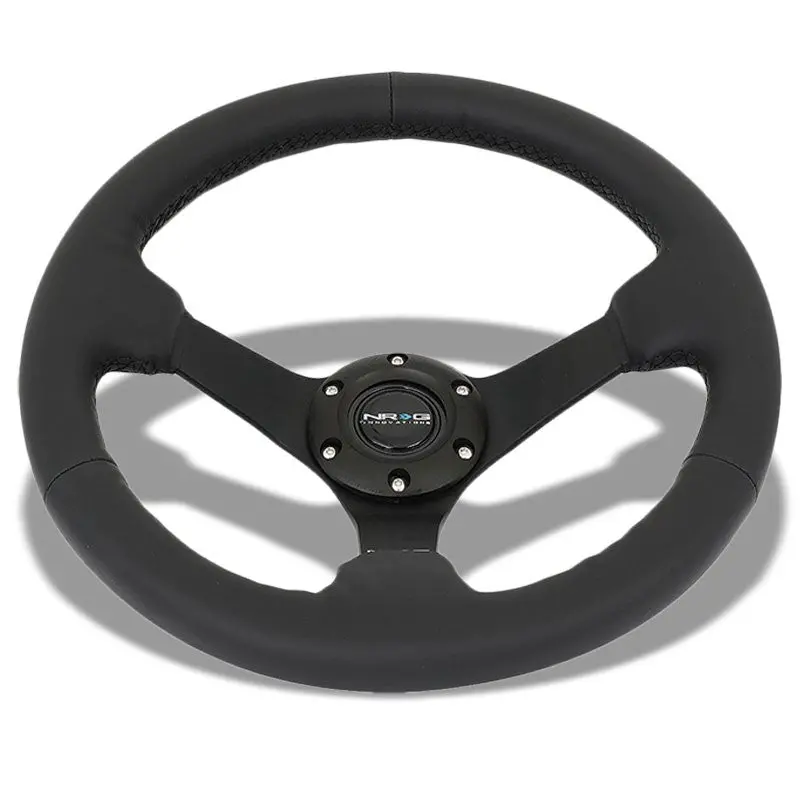 Nrg Rst-033Bk-R Black Leather/Thumb Grip 3 Spoke Steering Wheel+Horn Button 1