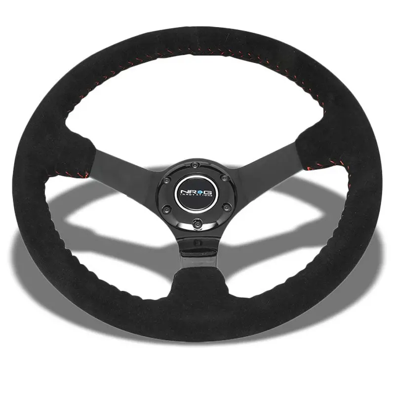 Black Suede/Red Stitch Vintage 350Mm 3" Deep Rst-036Bk-S Nrg Steering Wheel+Horn 1