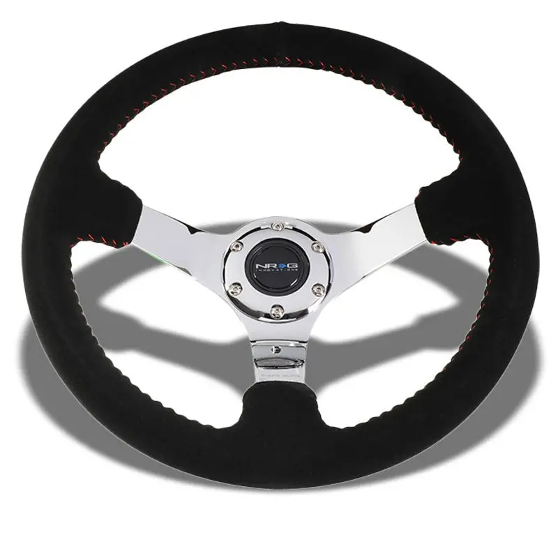 Black Suede/Red Stitch Vintage 350Mm 3" Deep Rst-036Ch-S Nrg Steering Wheel+Horn 1